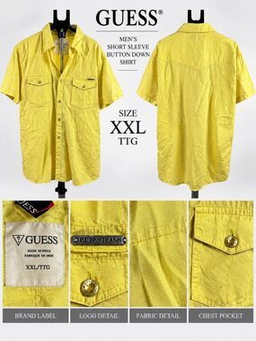 GUESS Casual Button Down Shirt Yellow XXL Like New